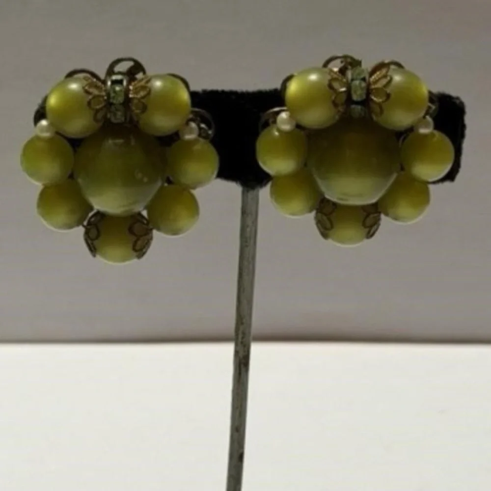 Antique Clip On Earrings, Over 1 inch in height